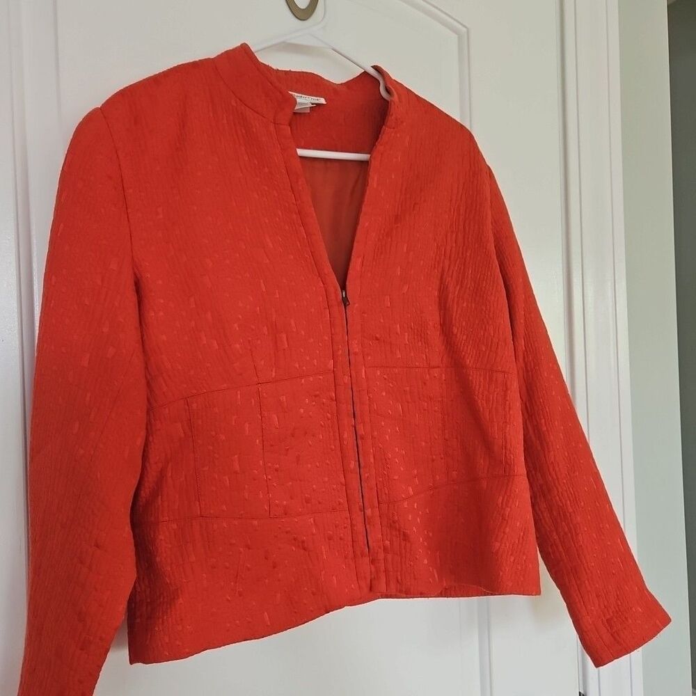 Coldwater Creek Zip Front Jacket Blazer Embroidered Orange Size Med. Bright Fun - Picture 2 of 12